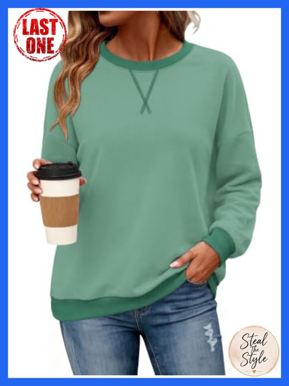 Womens Crewneck Long Sleeve Pullover Sweatshirt Cotton Blend - Picture 3 of 5